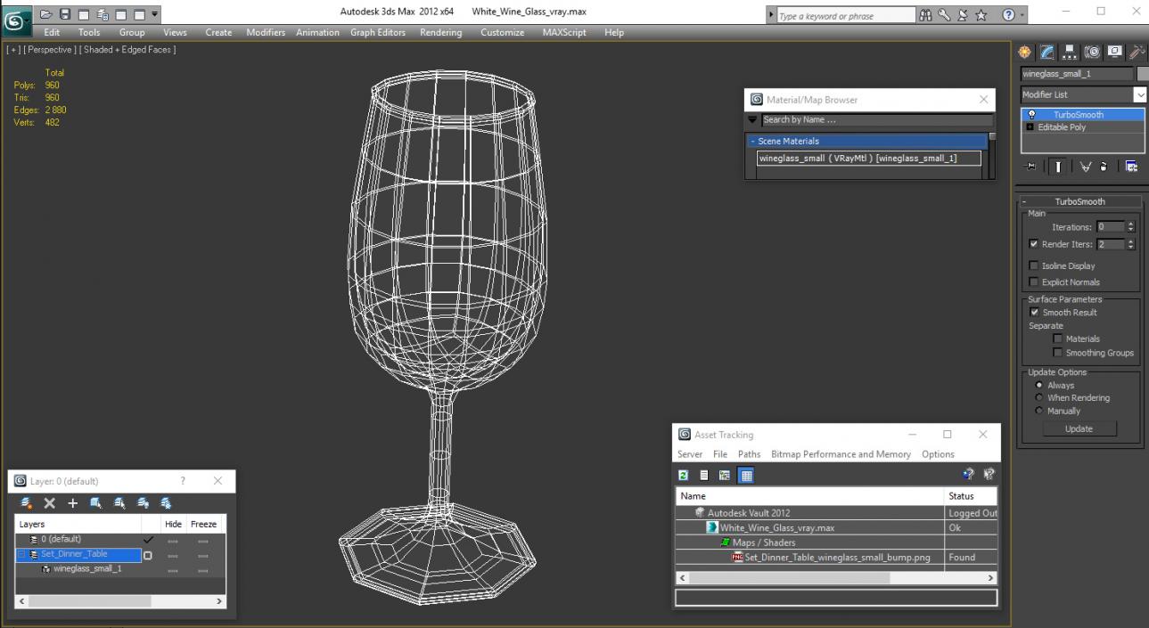 3D White Wine Glass