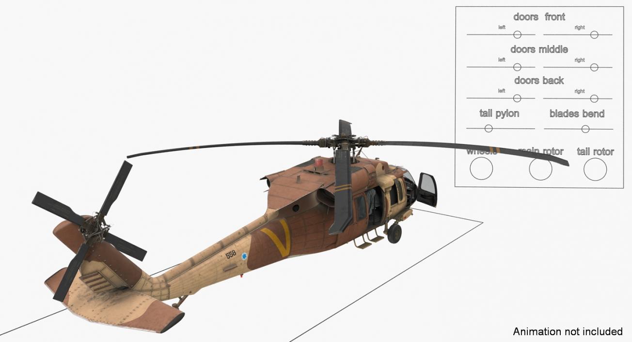 Sikorsky UH-60 Black Hawk Military Israel Utility Helicopter Rigged 3D