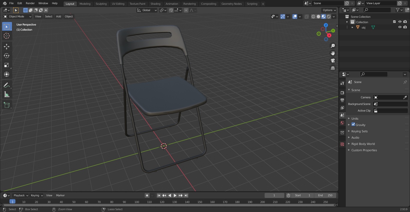 Plastic Folding Chair Black 3D