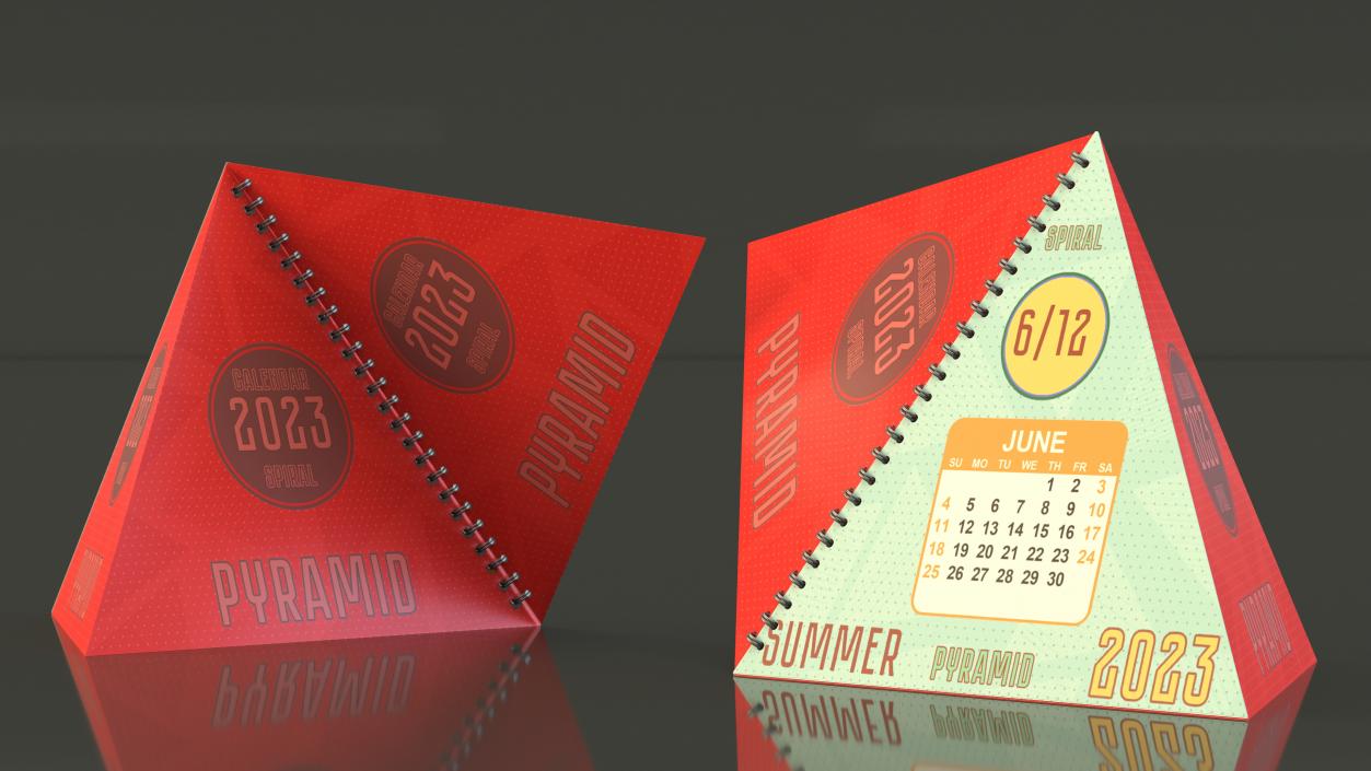 3D Pyramid Table Spiral Calendar Mockup