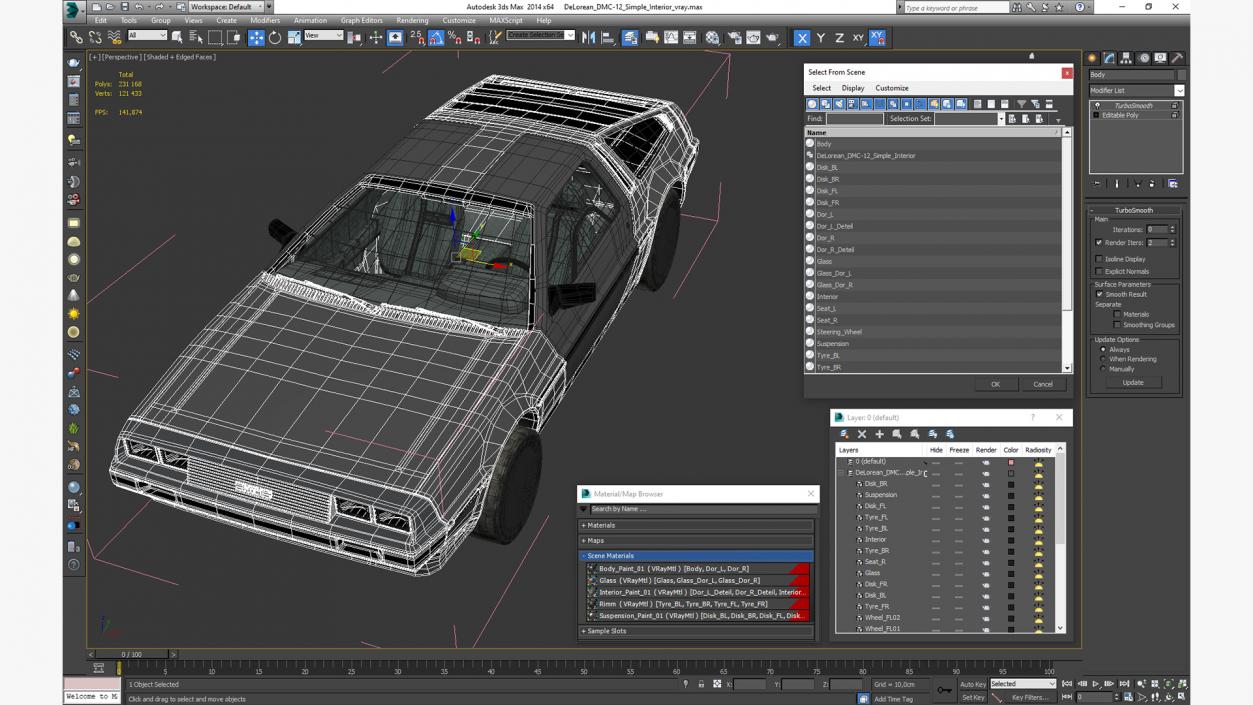 3D DeLorean DMC-12 Simple Interior