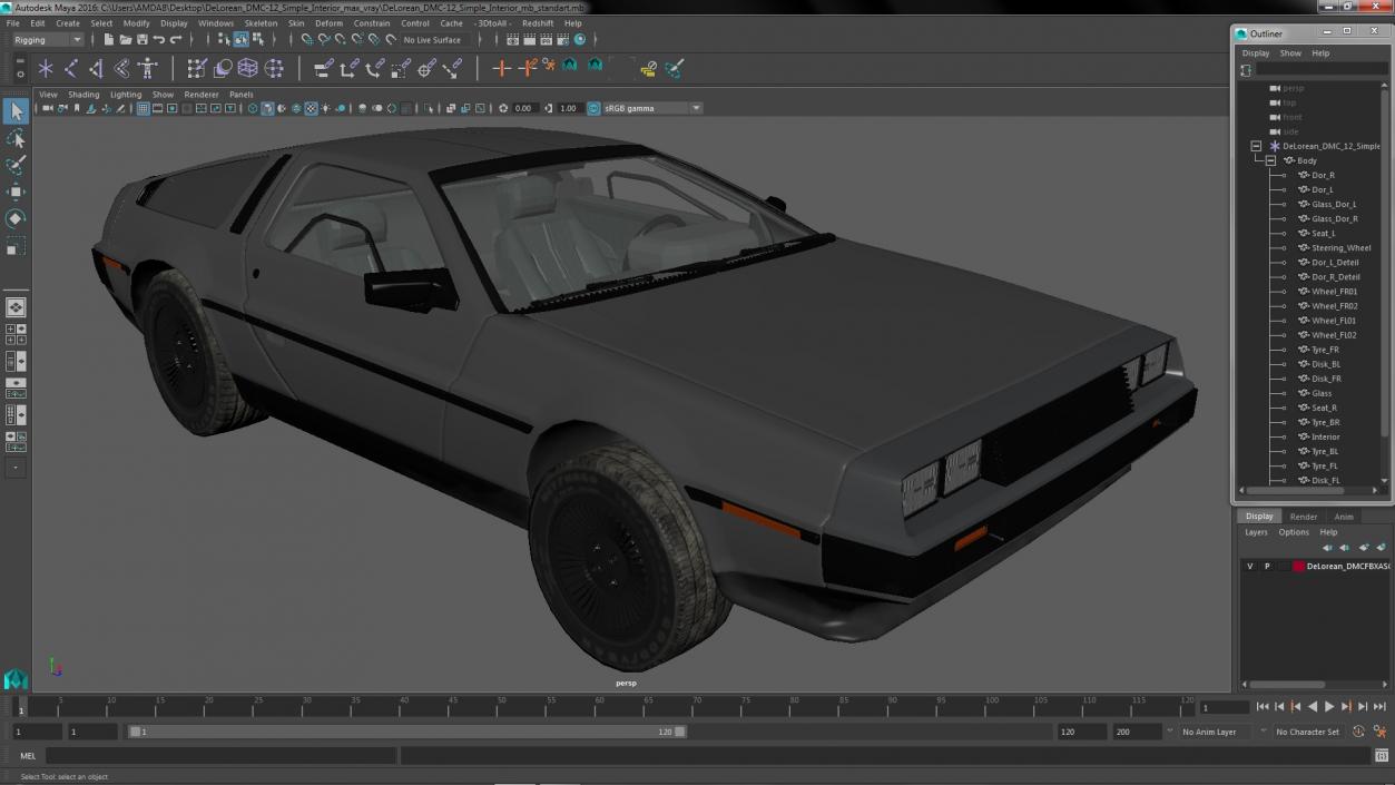 3D DeLorean DMC-12 Simple Interior