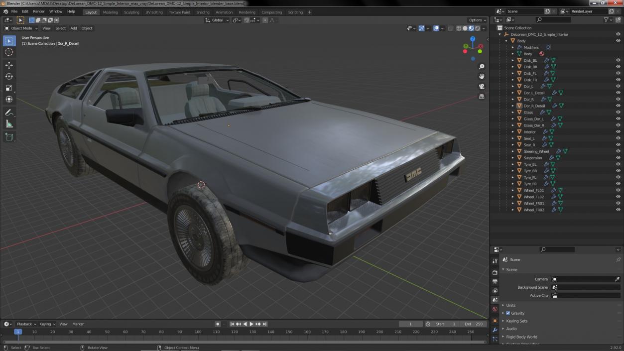 3D DeLorean DMC-12 Simple Interior