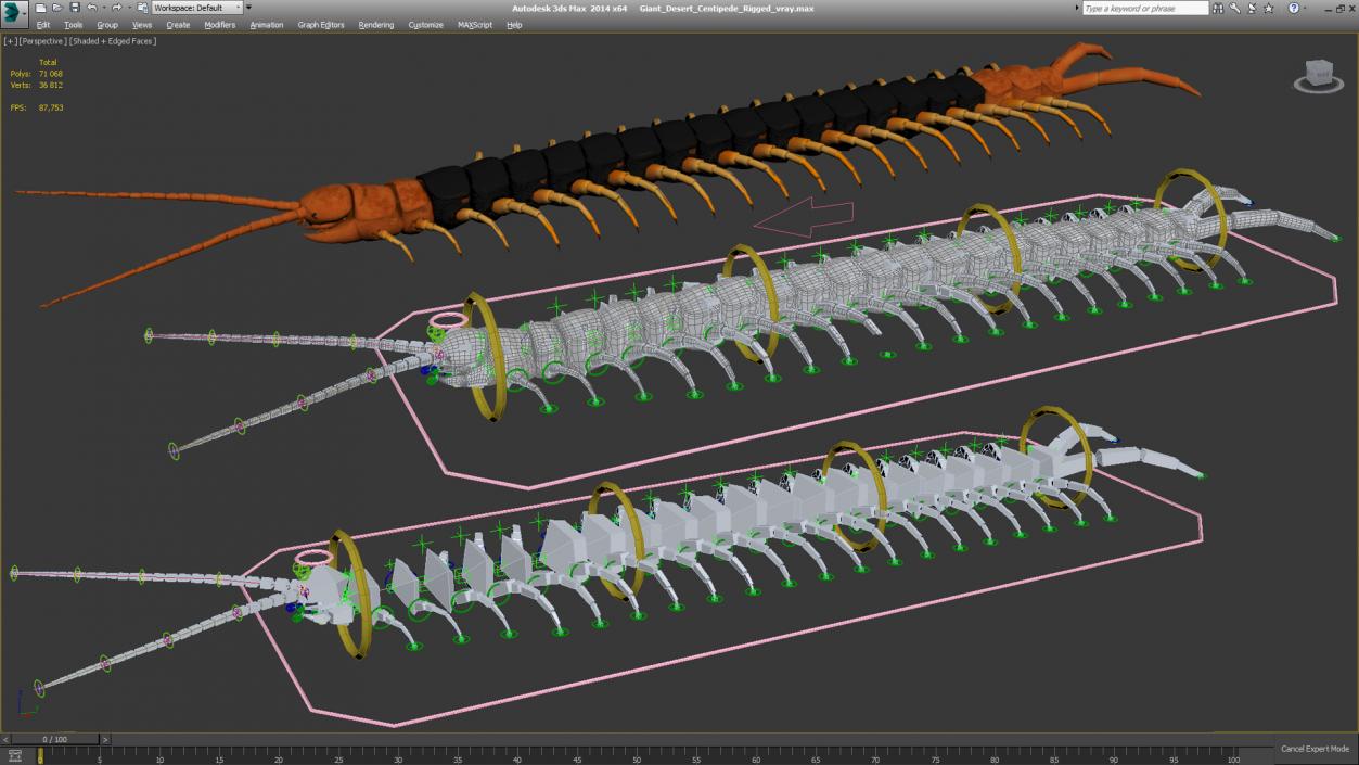 Giant Desert Centipede Rigged 3D model