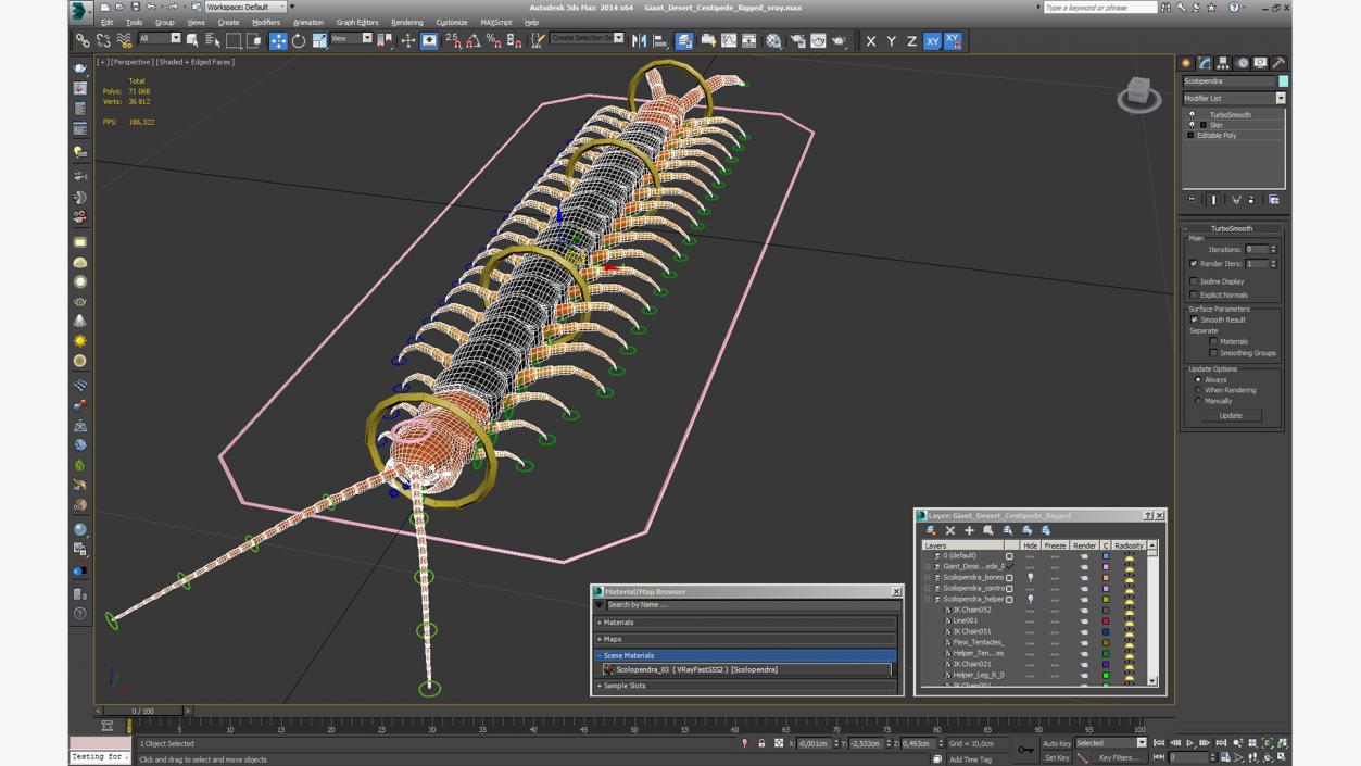 Giant Desert Centipede Rigged 3D model