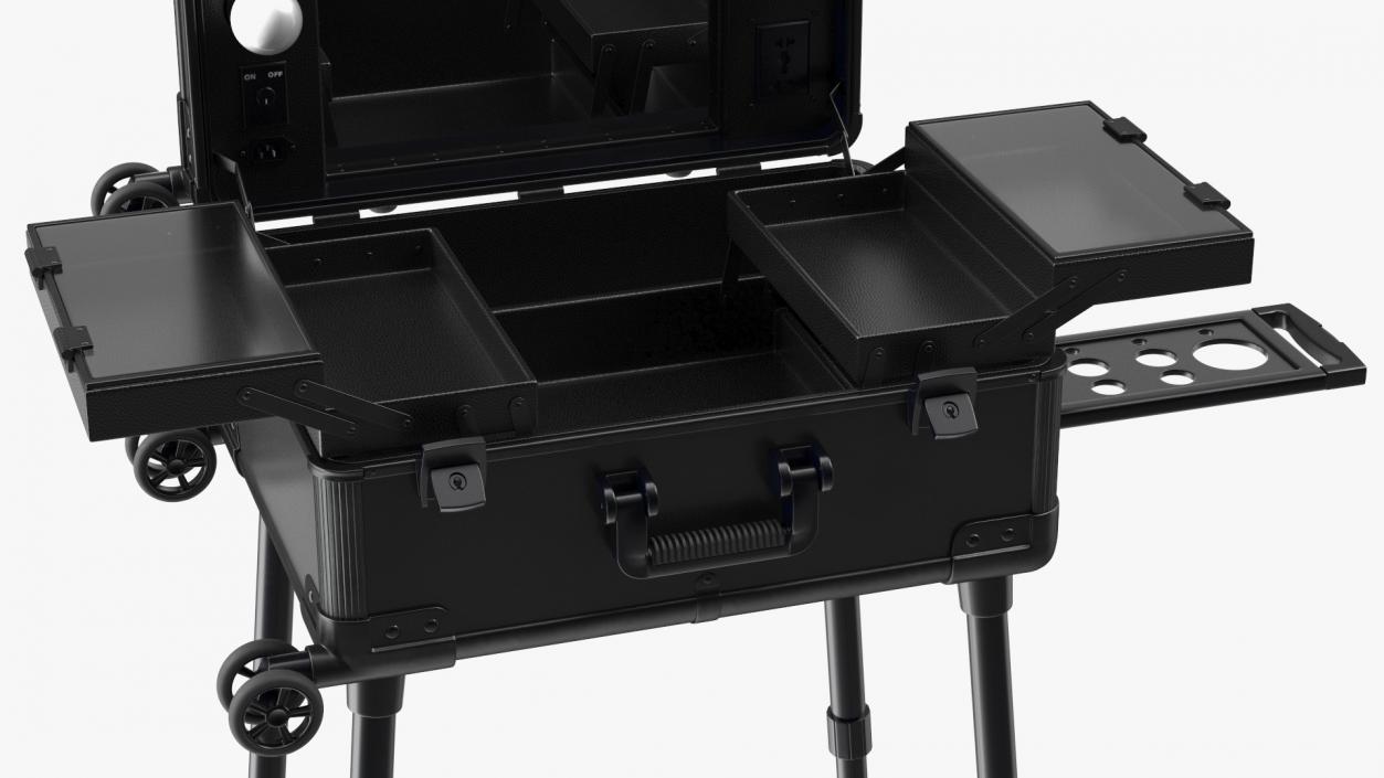 3D Wheeled Trolley Makeup Case Black model