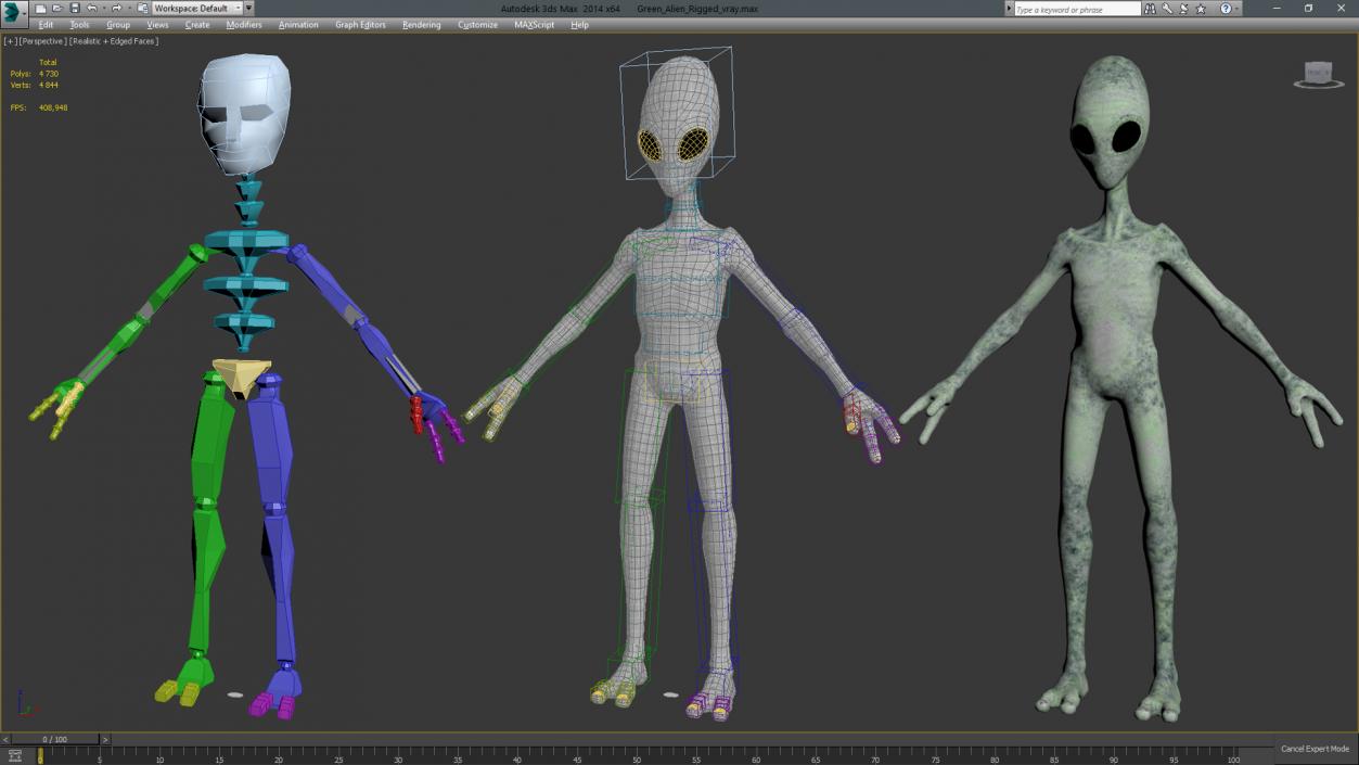 3D Green Alien Rigged model