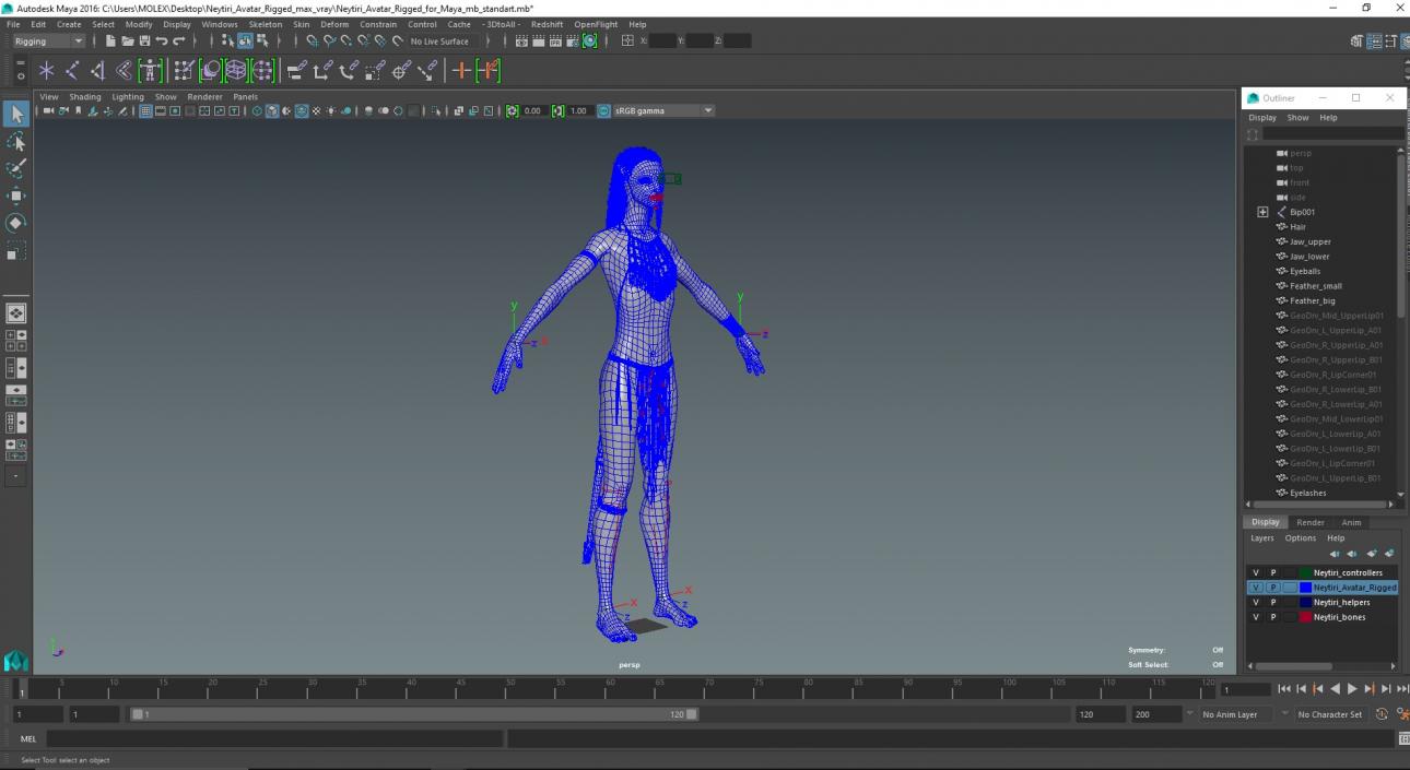 3D model Neytiri Avatar Rigged for Maya