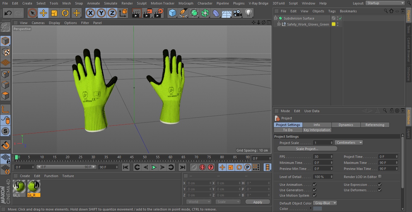 Safety Work Gloves Green 3D model