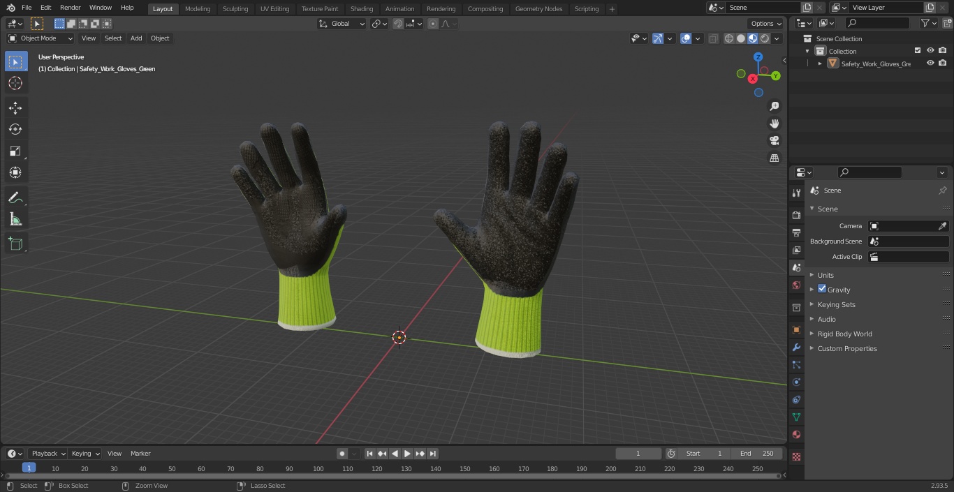 Safety Work Gloves Green 3D model