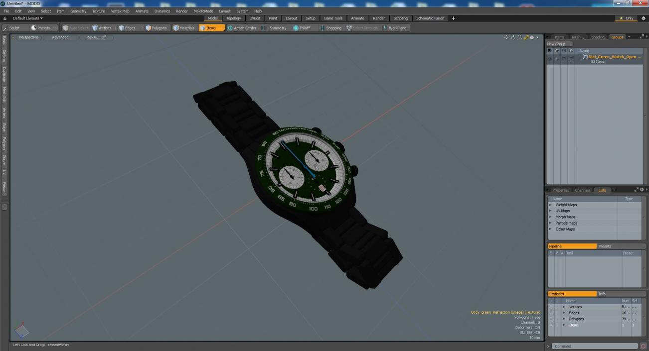 Dial Green Watch Open Strap 3D