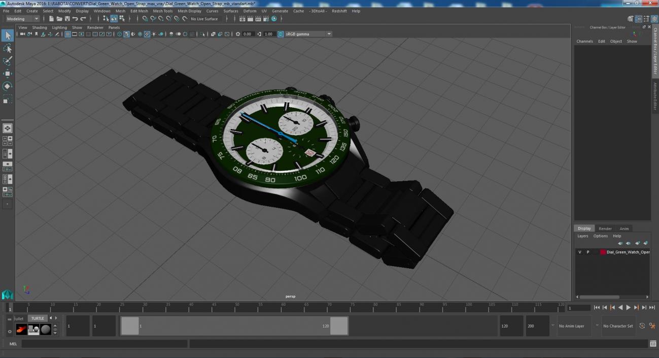 Dial Green Watch Open Strap 3D