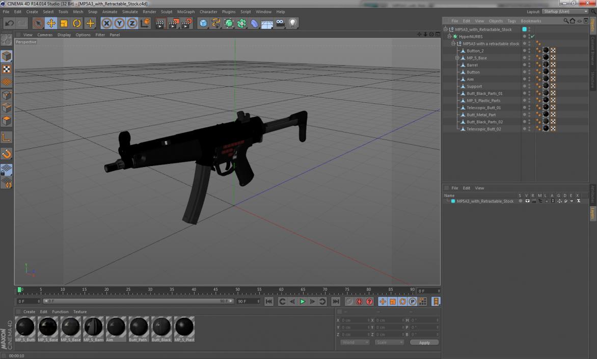 3D MP5A3 with Retractable Stock model