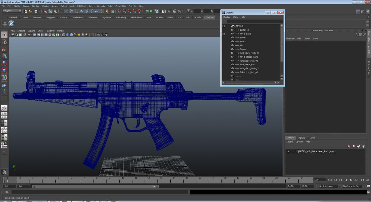 3D MP5A3 with Retractable Stock model