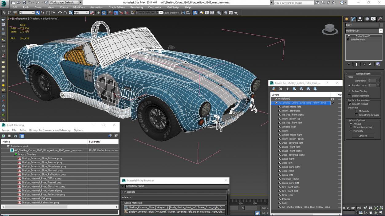 Shelby Cobra 1965 Blue Yellow 3D model