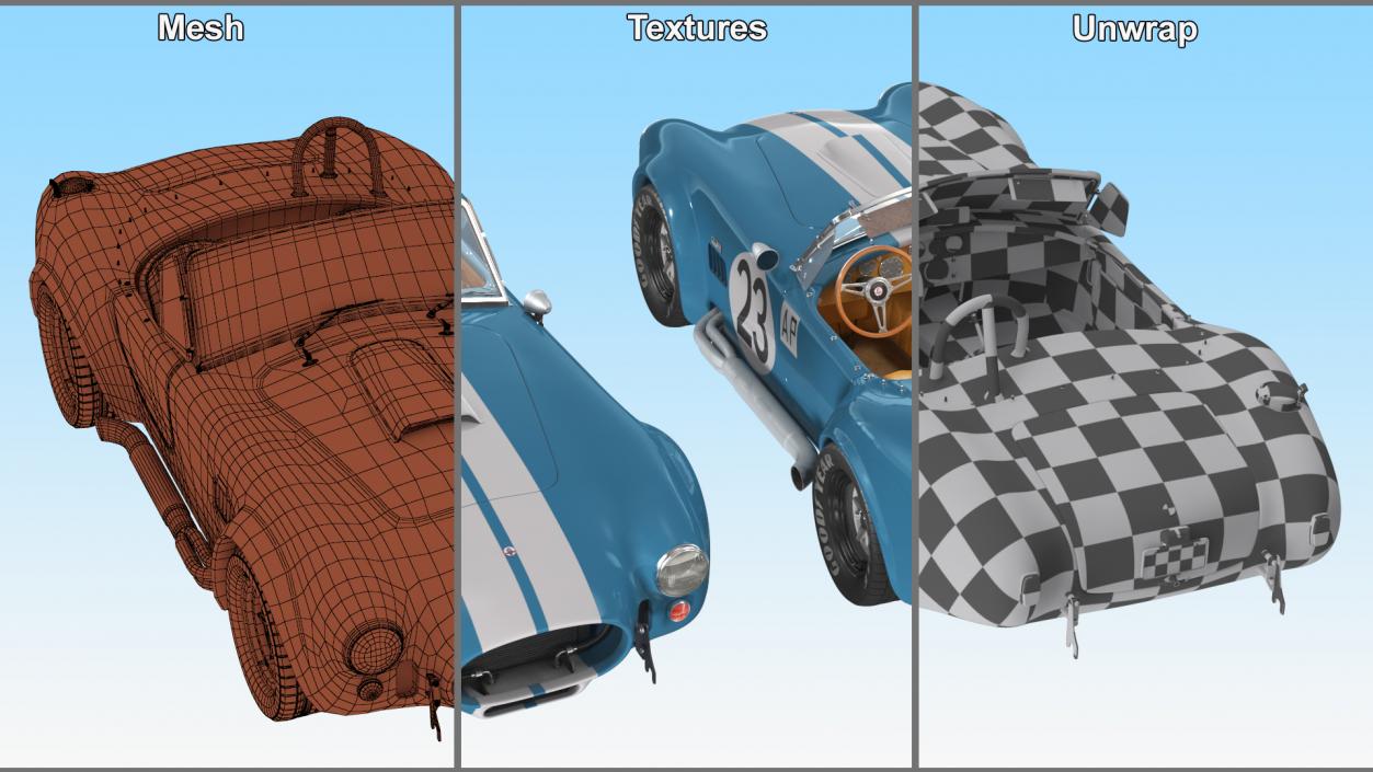 Shelby Cobra 1965 Blue Yellow 3D model