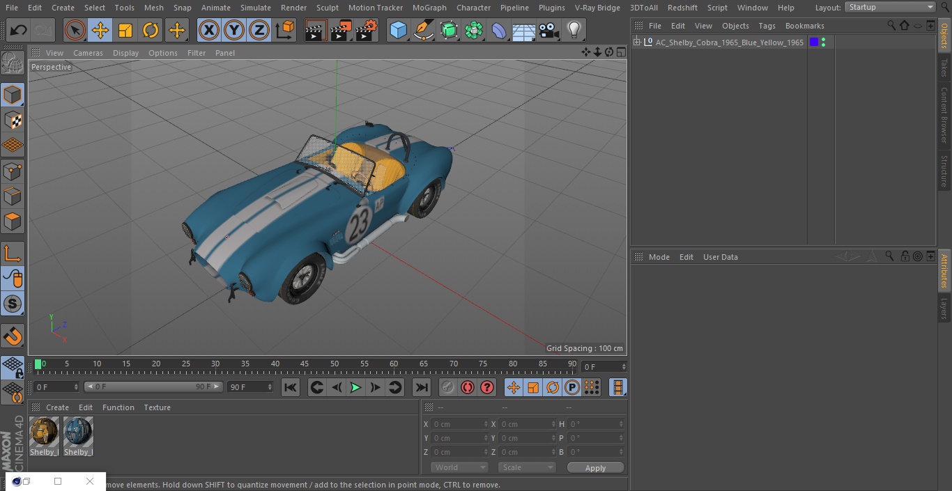 Shelby Cobra 1965 Blue Yellow 3D model