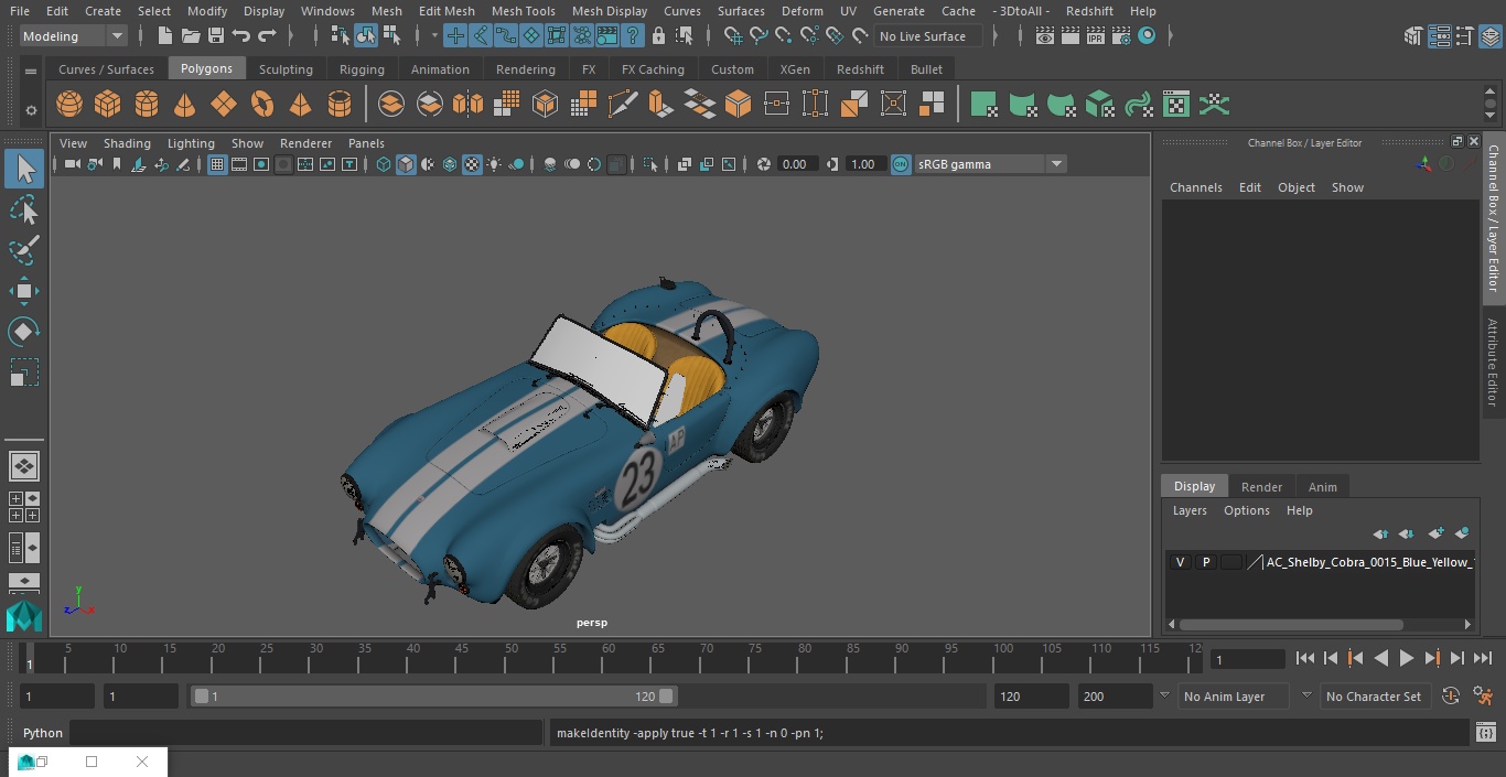 Shelby Cobra 1965 Blue Yellow 3D model