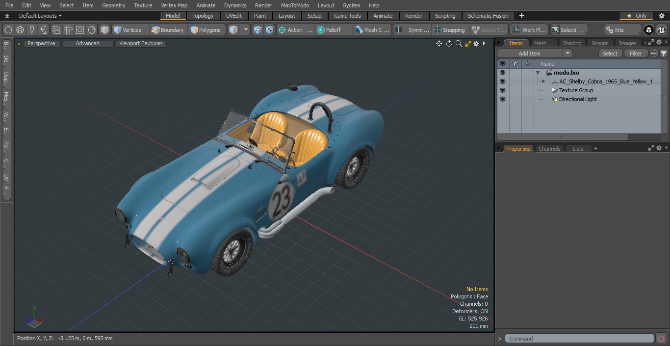 Shelby Cobra 1965 Blue Yellow 3D model