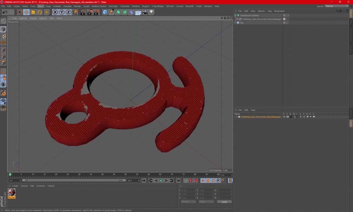 3D model Climbing Gear Descender Red Damaged