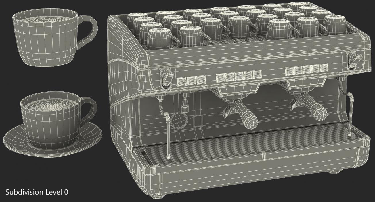 3D Espresso Machine with Coffee Cups model