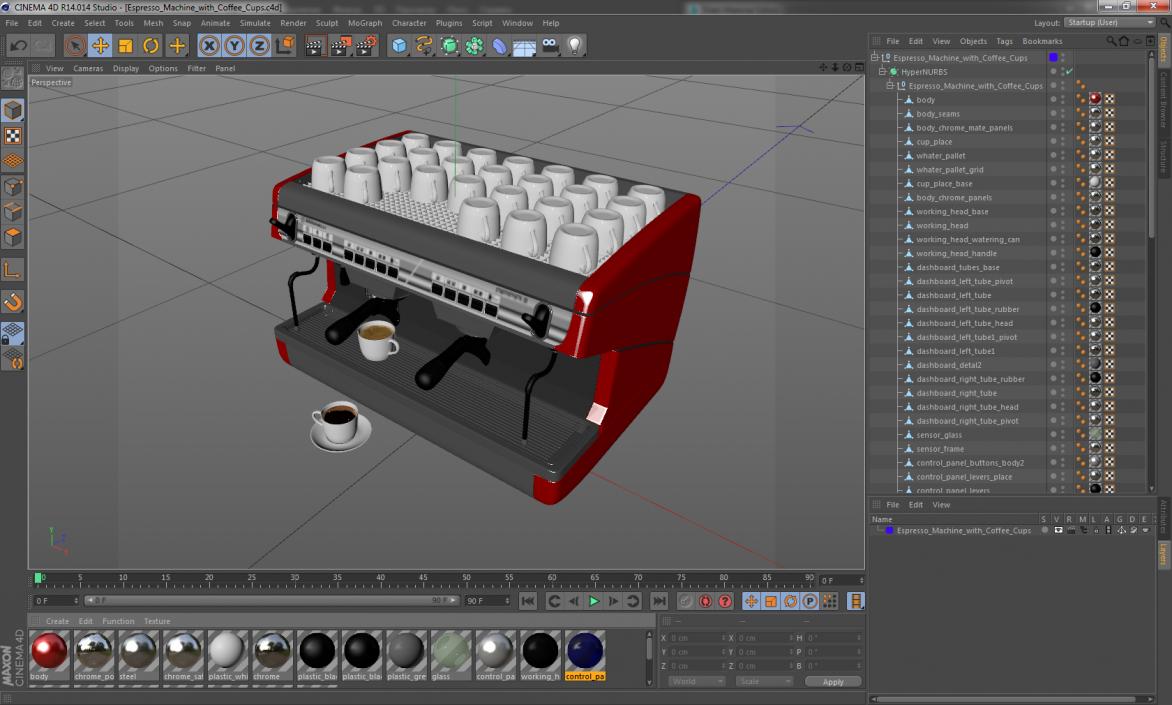 3D Espresso Machine with Coffee Cups model