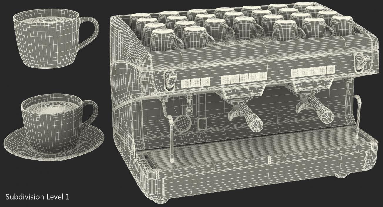 3D Espresso Machine with Coffee Cups model