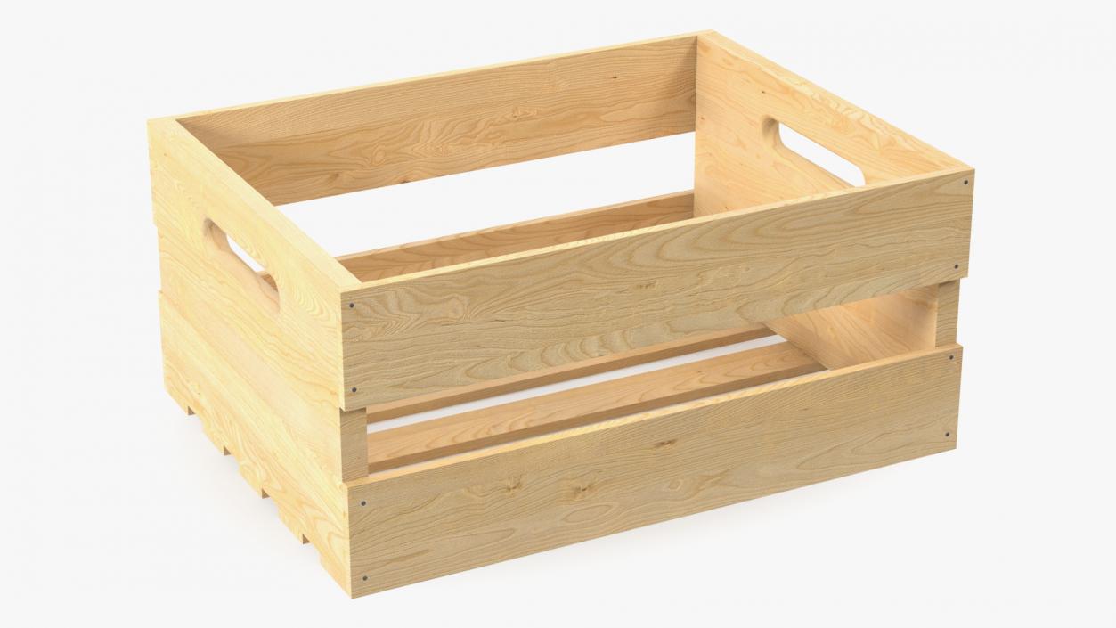 Small Low Beige Wooden Fruit Box 3D