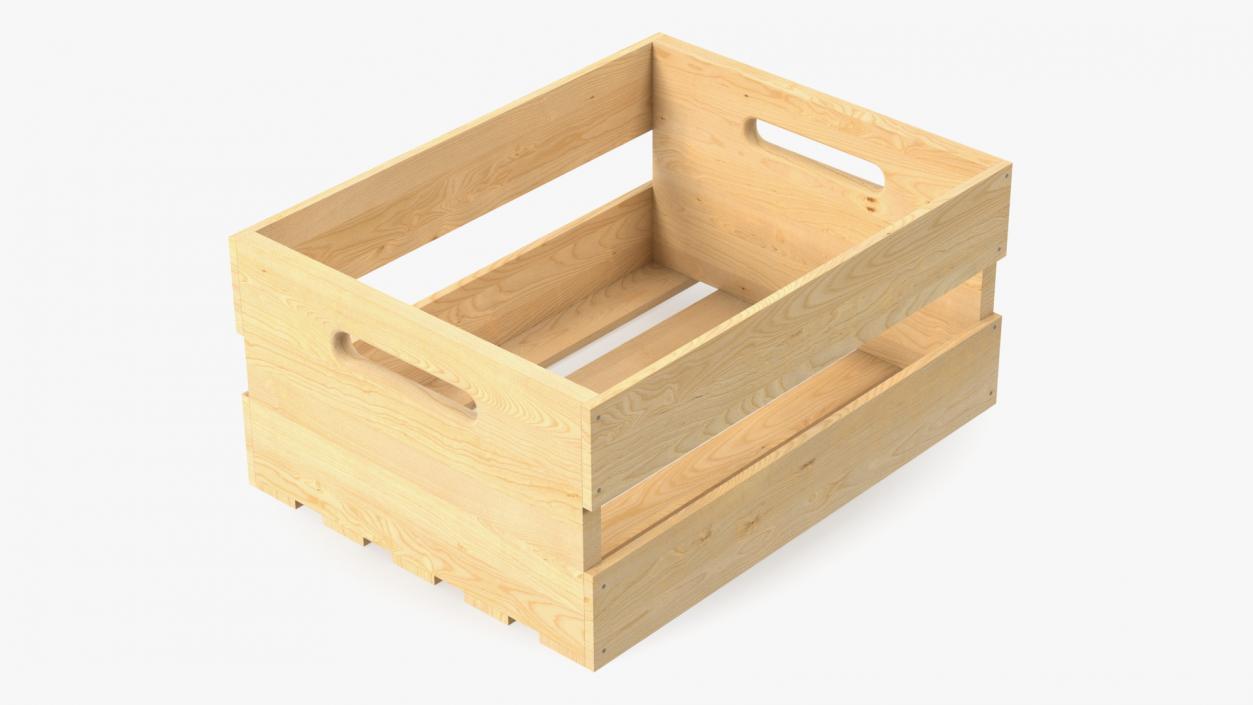 Small Low Beige Wooden Fruit Box 3D