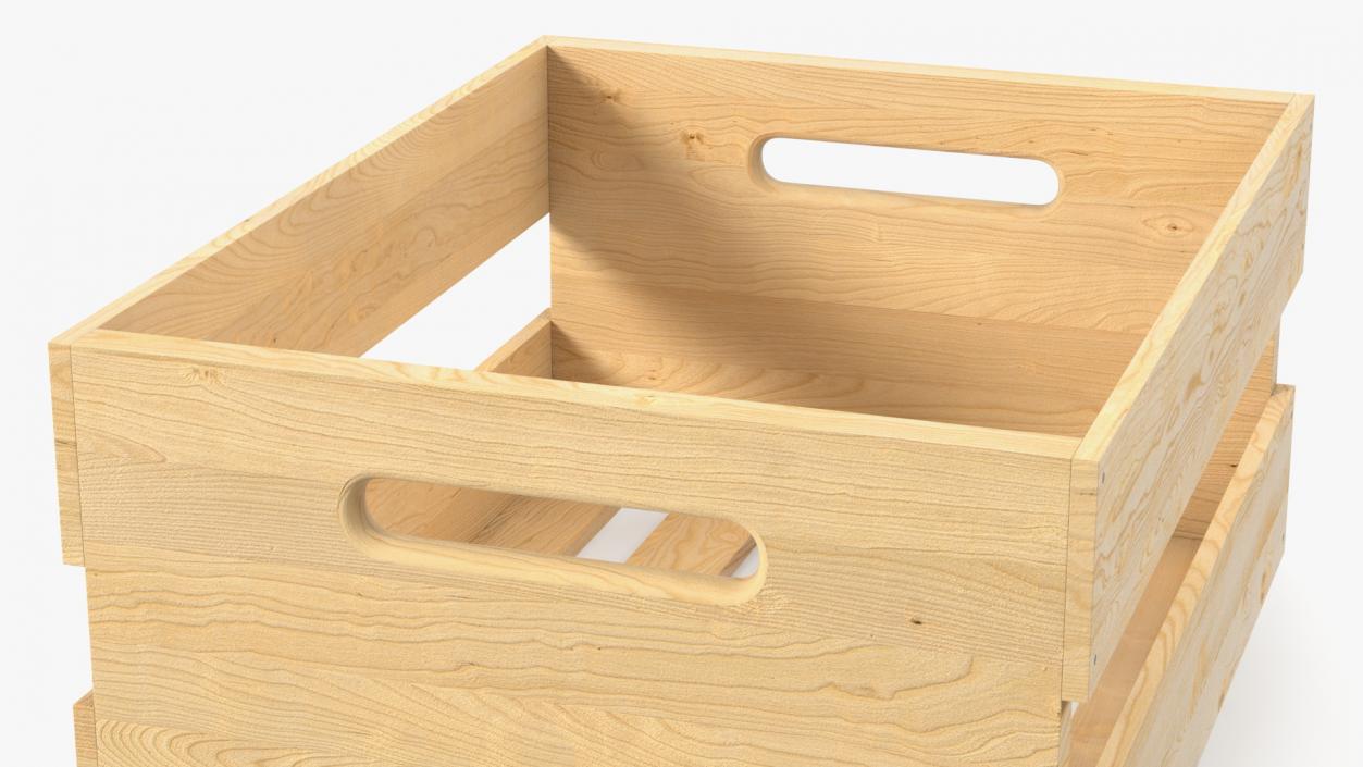 Small Low Beige Wooden Fruit Box 3D