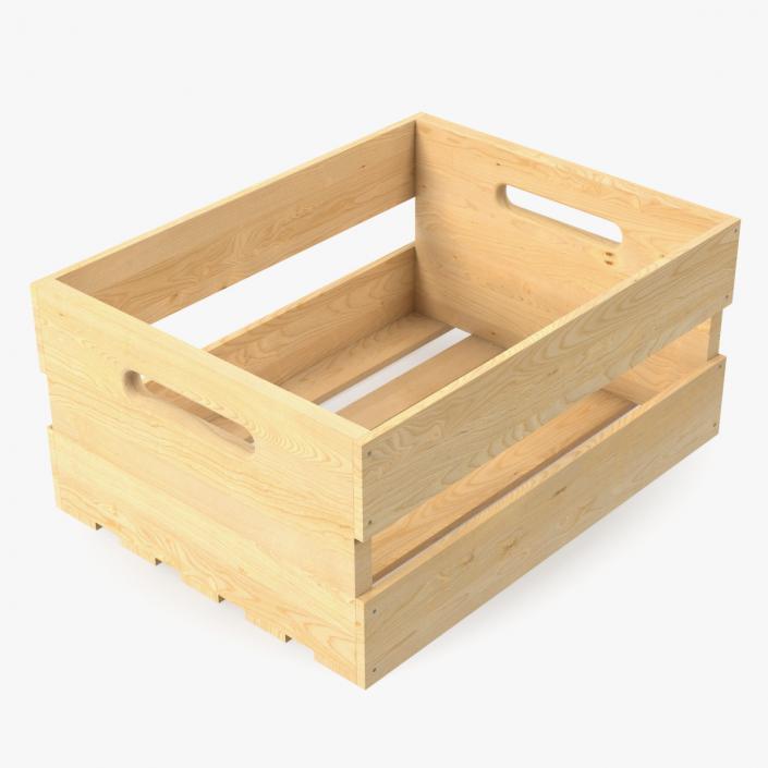 Small Low Beige Wooden Fruit Box 3D