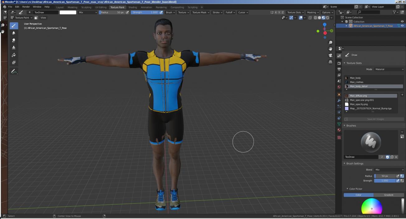 3D African American Sportsman T Pose model