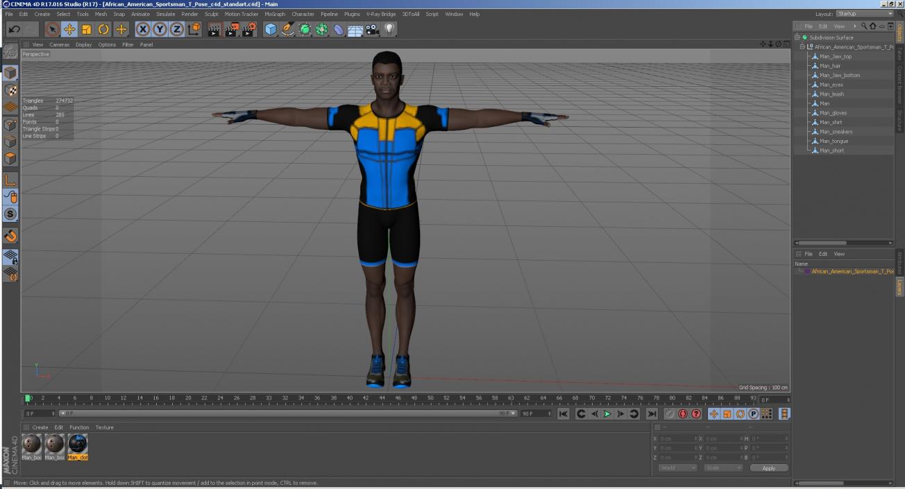 3D African American Sportsman T Pose model