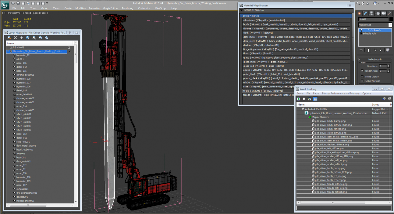 Hydraulics Pile Driver Generic Working Position 3D