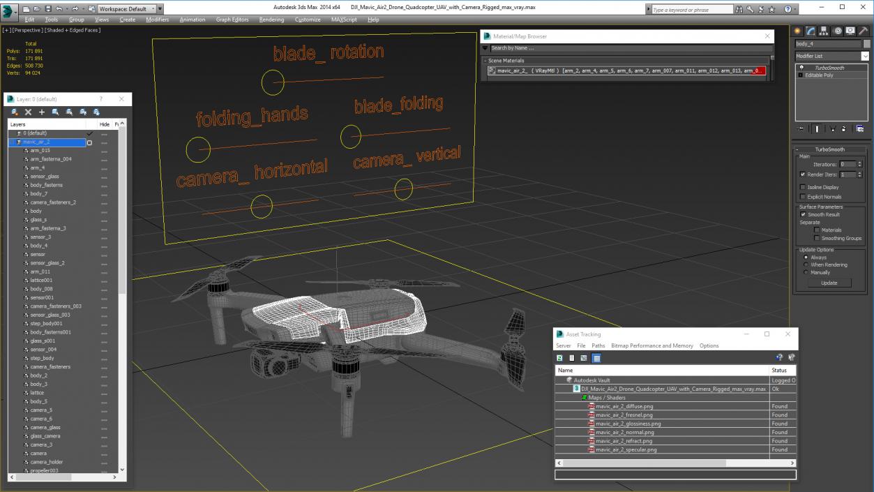 DJI Mavic Air2 Drone Quadcopter UAV with Camera Rigged 3D model