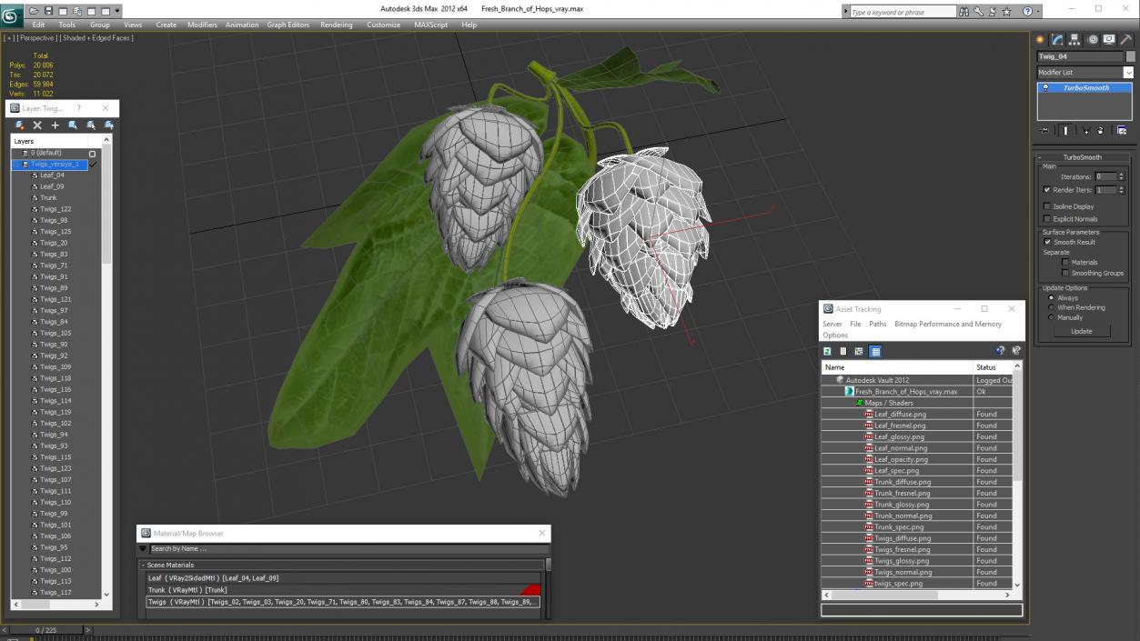 3D model Fresh Branch of Hops