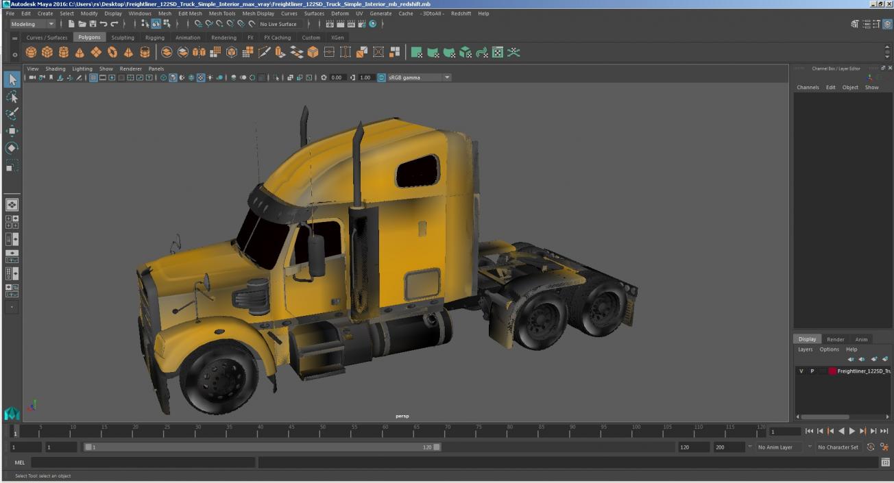 3D model Freightliner 122SD Truck Simple Interior