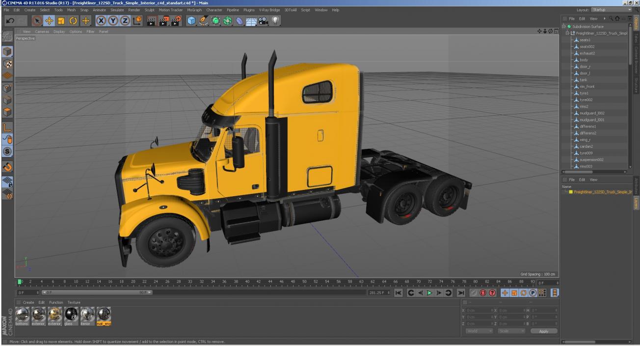 3D model Freightliner 122SD Truck Simple Interior