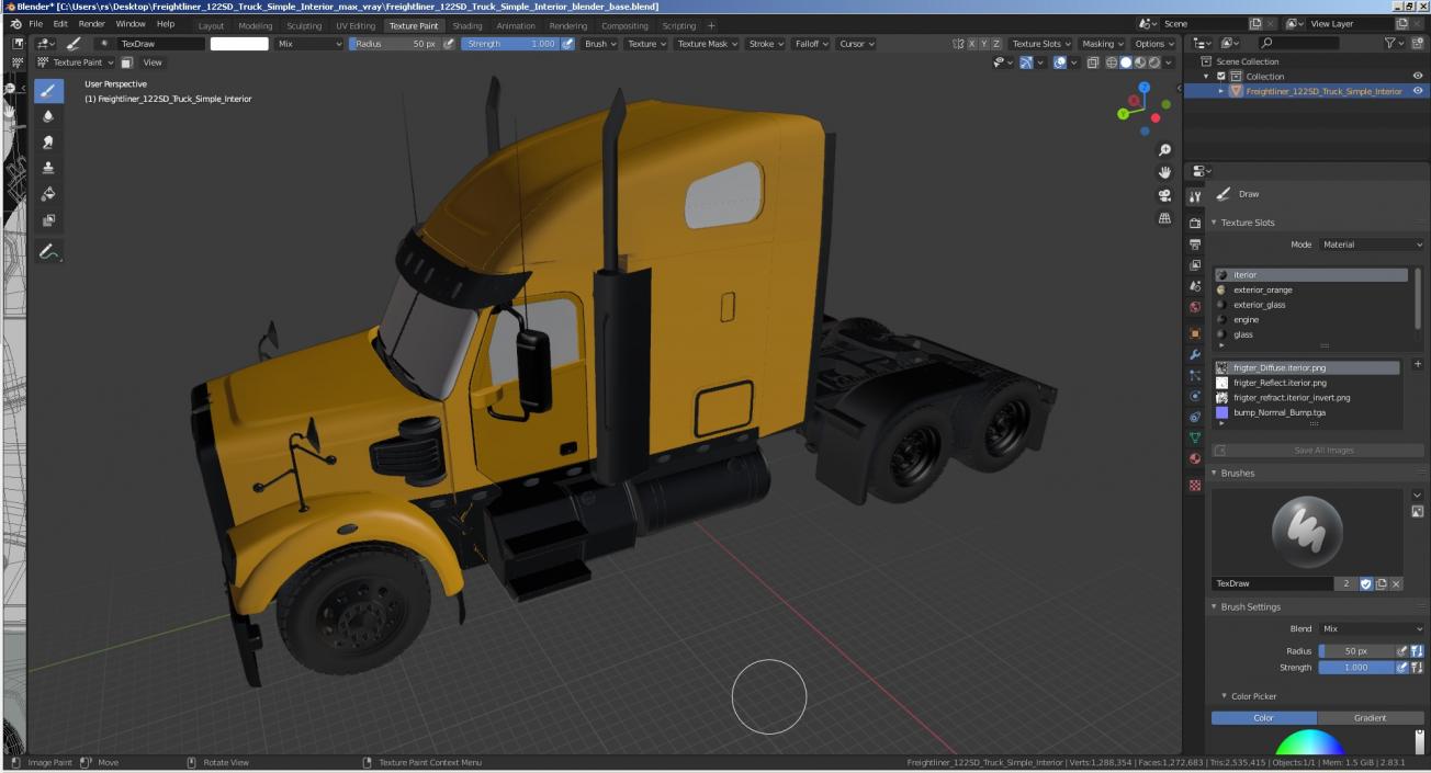 3D model Freightliner 122SD Truck Simple Interior