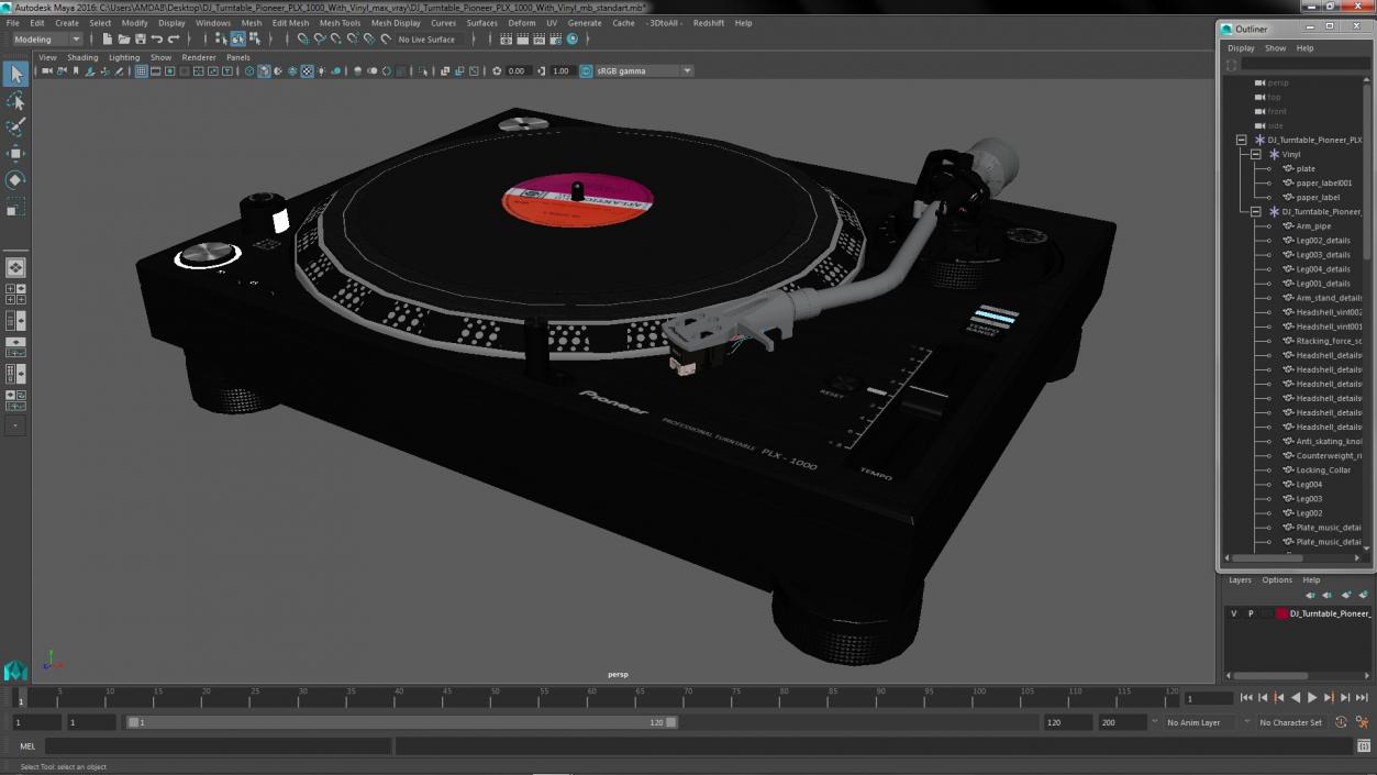 3D model DJ Turntable Pioneer PLX 1000 With Vinyl