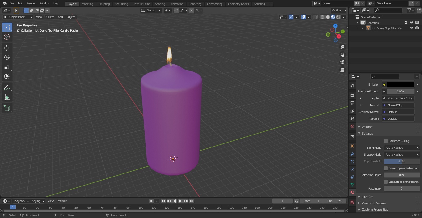 3D Lit Dome Top Pillar Candle Purple model