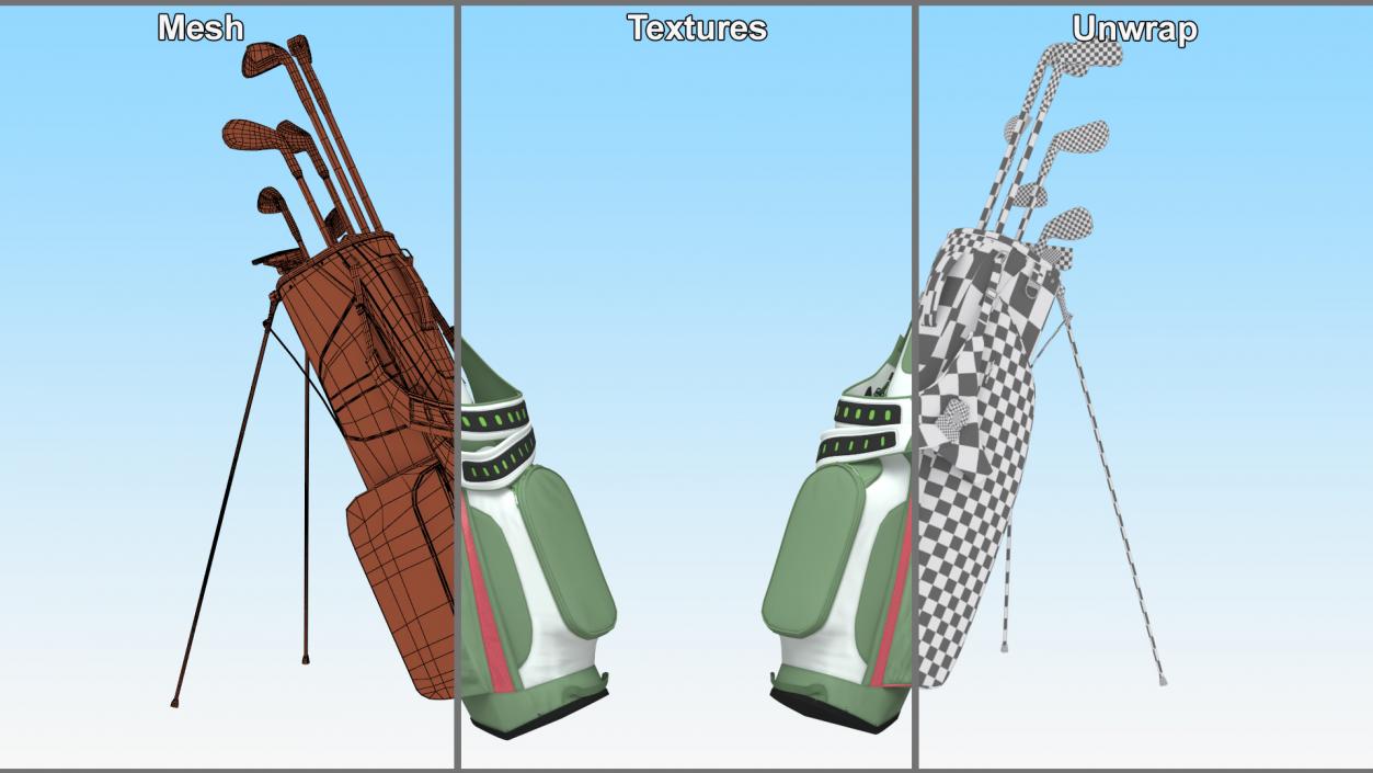 3D Golf Bag with Clubs 2