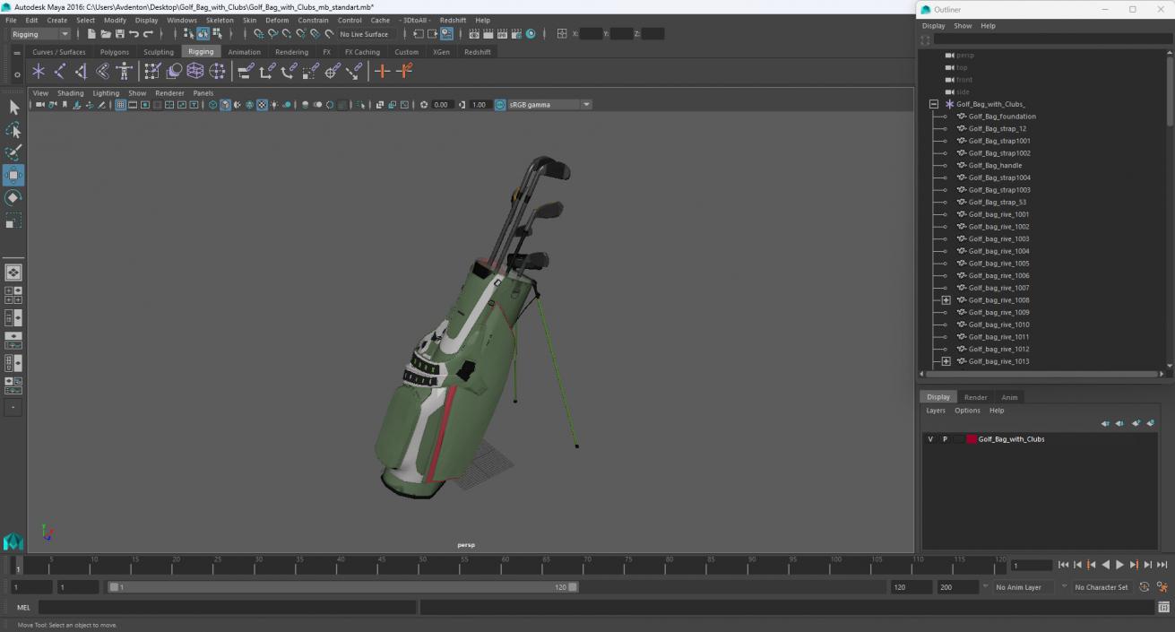 3D Golf Bag with Clubs 2