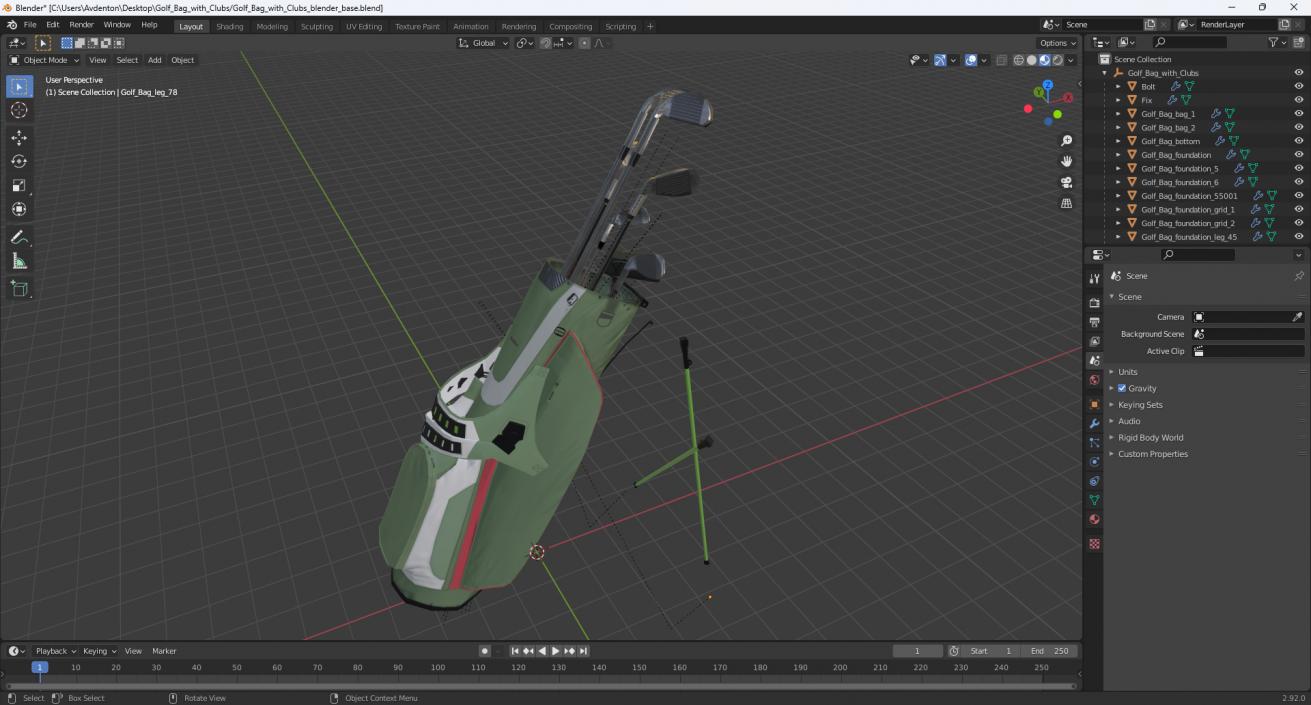 3D Golf Bag with Clubs 2