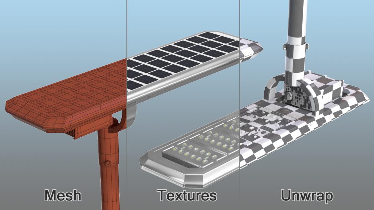 Solar Garden Light Post with Integrated Battery 3D