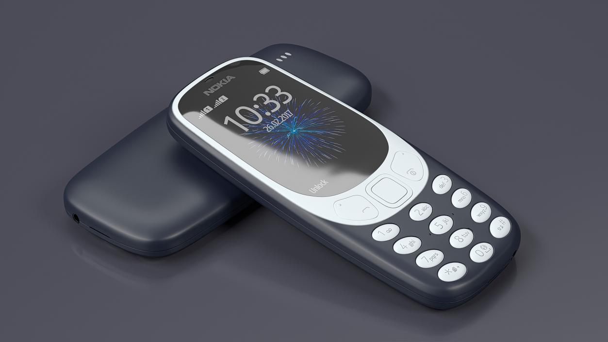 3D Blue Nokia 3310 New Lights On 2