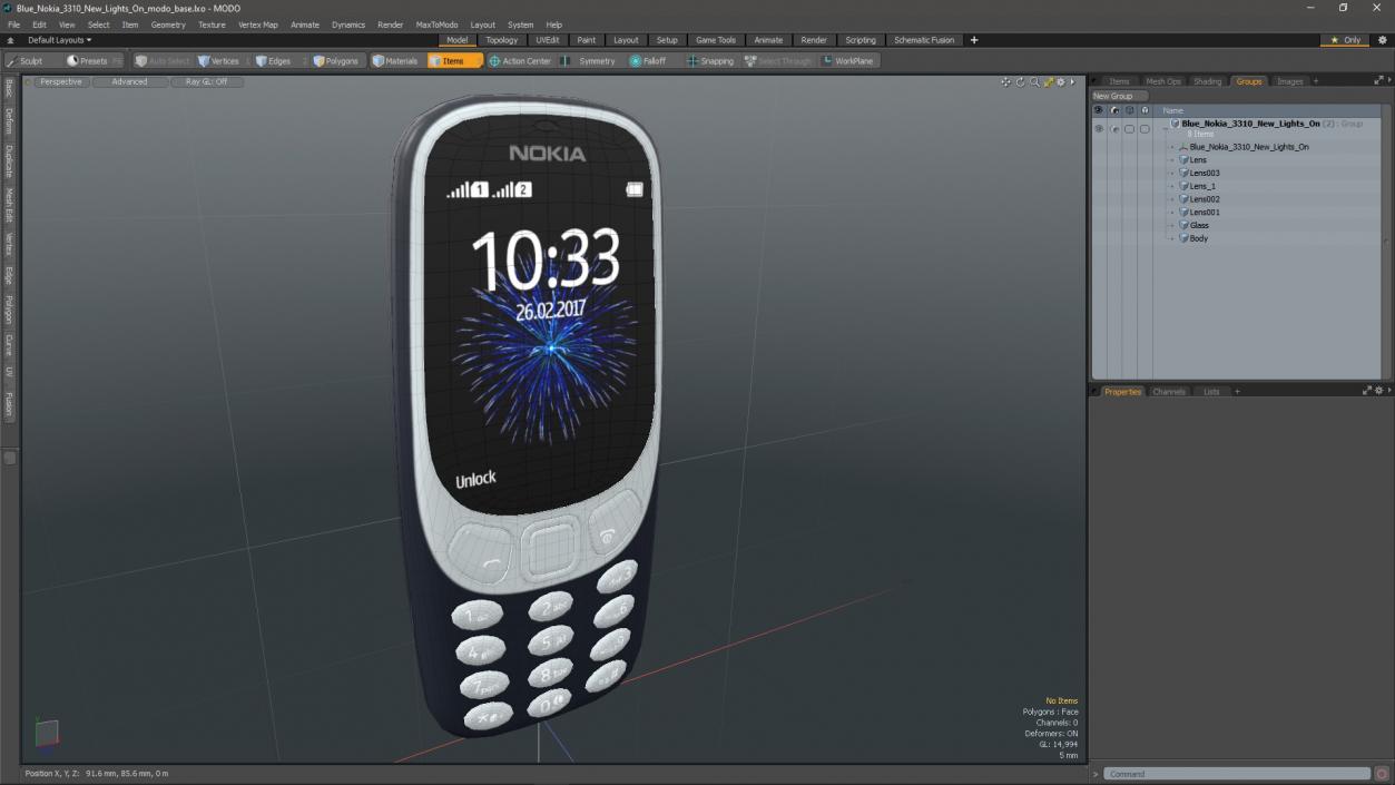 3D Blue Nokia 3310 New Lights On 2