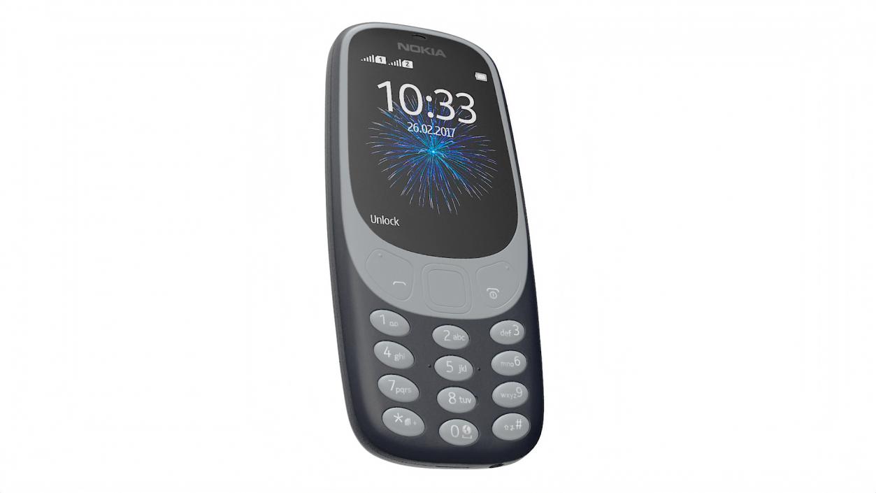 3D Blue Nokia 3310 New Lights On 2