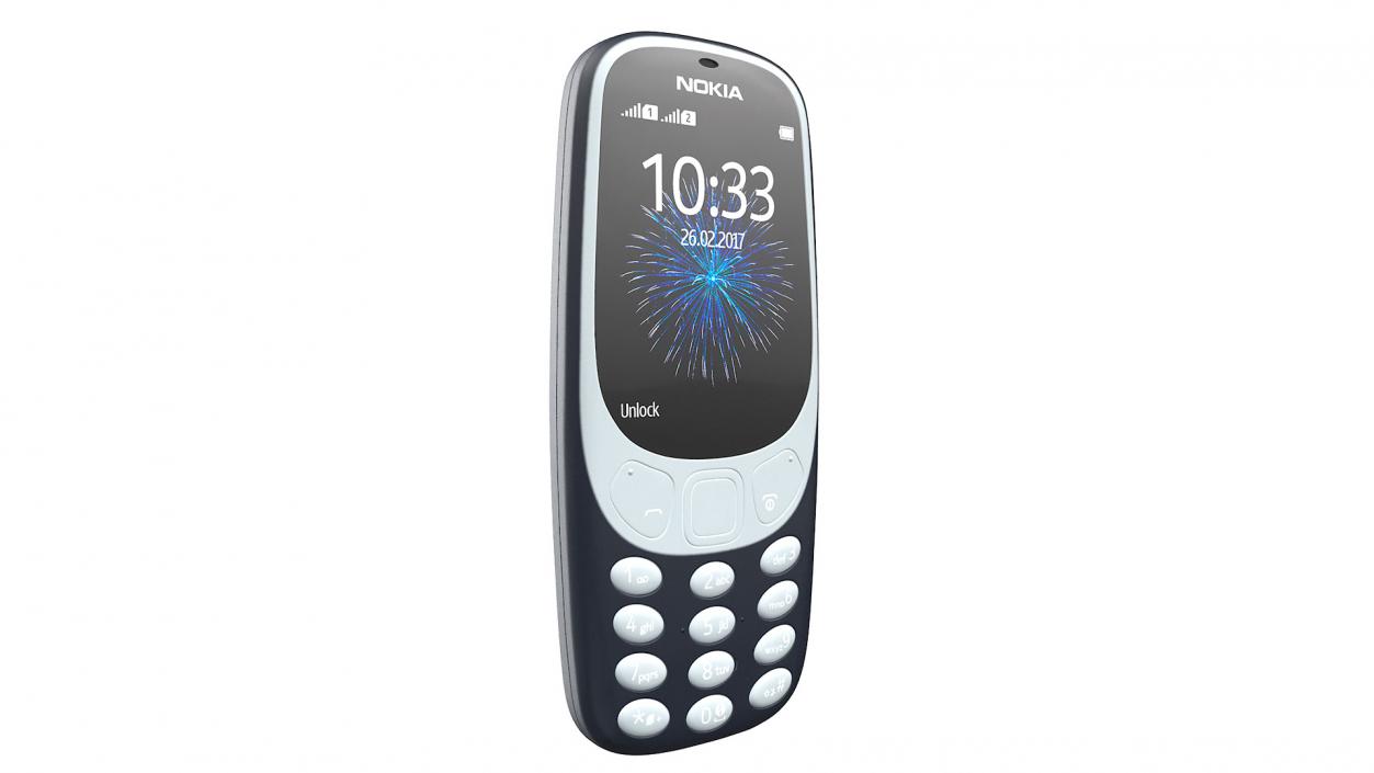 3D Blue Nokia 3310 New Lights On 2