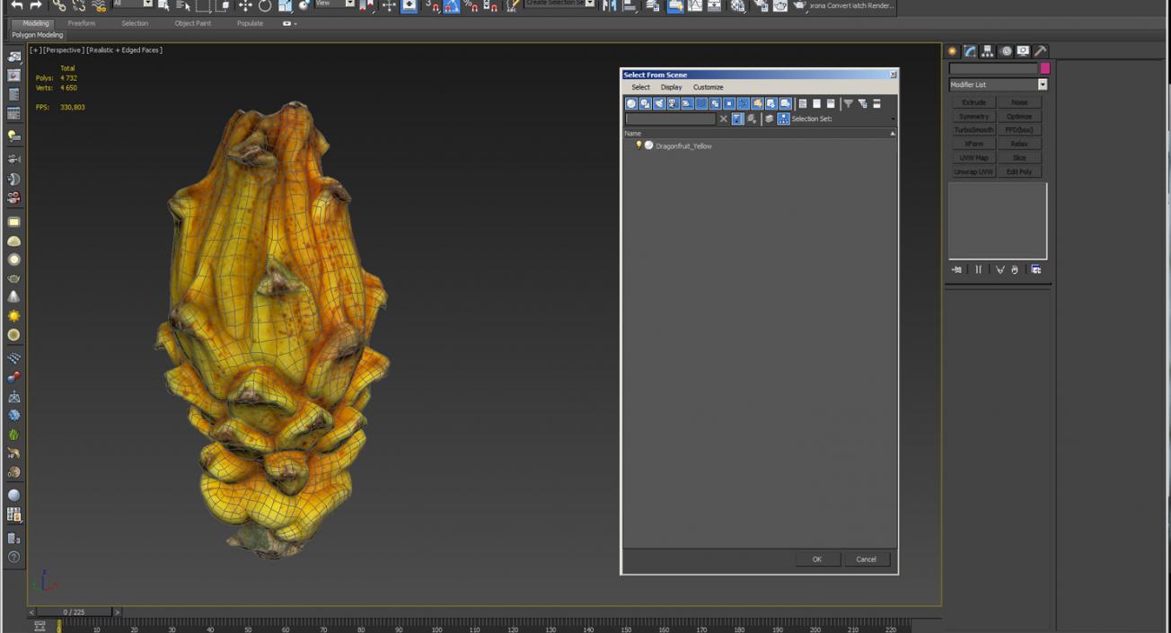 3D Yellow Dragonfruit model